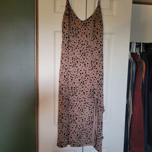 Abercrombie and Fitch Leopard Spotted Tan Dress Size S Tie Waist High Slit